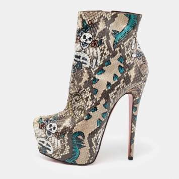 Pre Owned Christian Louboutin Multicolor Python Skull Mexico Daf Ankle Boots Size 38