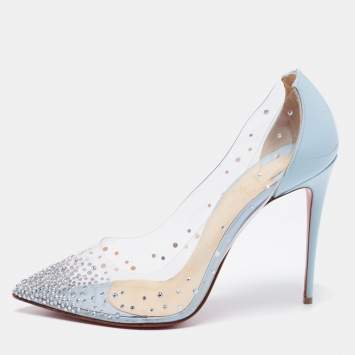 Pre Owned Christian Louboutin Light Blue Patent Leather and PVC Degrastrass Pumps Size 40.5