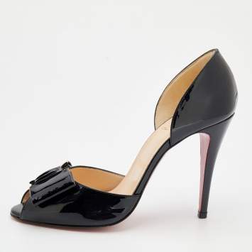 Pre Owned Christian Louboutin Black Patent Leather Jolie-Noeud D'orsay Pumps Size 40