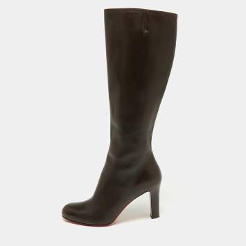 Pre Owned Christian Louboutin Brown Leather Knee Length Boots Size 38
