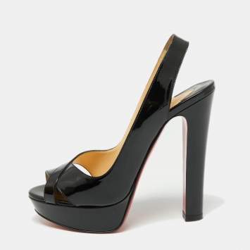 Pre Owned Christian Louboutin Black Patent Leather Marple Town Slingback Sandals Size 38.5