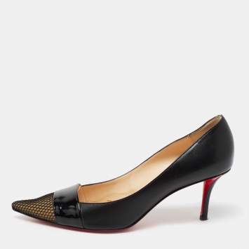 Pre Owned Christian Louboutin Black Leather And Mesh Cap Toe Pumps Size 40
