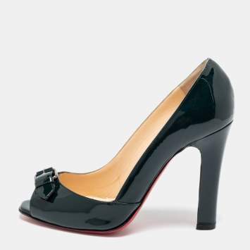 Pre Owned Christian Louboutin Green Patent Leather Openbelt Peep Toe Pumps Size 37