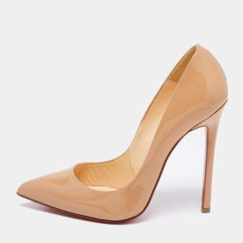 Pre Owned Christian Louboutin Beige Patent Leather So Kate Pointed Toe Pumps Size 38.5