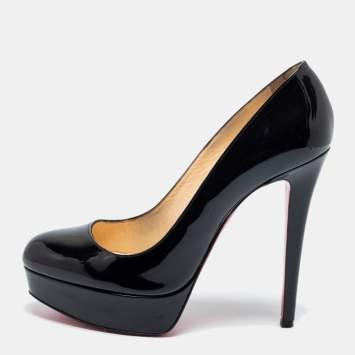 Pre Owned Christian Louboutin Black Patent Leather Bianca Platform Pumps Size 39.5