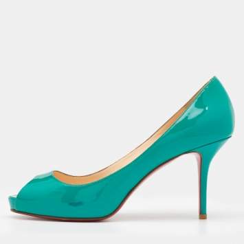 Pre Owned Christian Louboutin Green Patent Leather Very Prive Platform Pumps Size 38