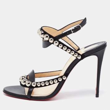 Pre Owned Christian Louboutin Black Leather Galeria Studded Sandals Size 38.5