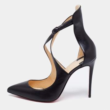 Pre Owned Christian Louboutin Black Leather Marlenarock Pointed Toe Pumps Size 38.5