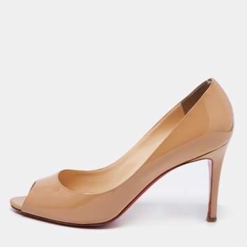 Pre Owned Christian Louboutin Beige Patent Leather You You Peep Toe Pumps Size 38
