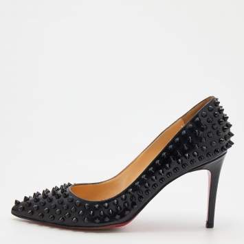Pre Owned Christian Louboutin Black Patent Leather Pigalle Spikes Pointed Toe Pumps Size 39