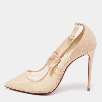 Pre Owned Christian Louboutin Beige Lace and Satin Hot Jeanbi Pumps Size 37