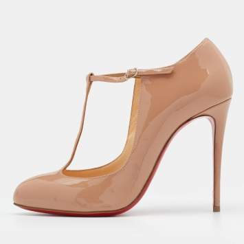 Pre Owned Christian Louboutin Beige Patent Leather Tpoppins Pumps Size 37