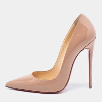 Pre Owned Christian Louboutin Beige Patent Leather So Kate Pumps Size 37