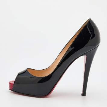 Pre Owned Christian Louboutin Black Patent Leather Very Prive Platform Pumps Size 38.5