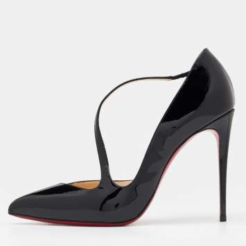 Pre Owned Christian Louboutin Black Patent Leather Jumping Cross Strap Pumps Size 38