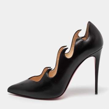 Pre Owned Christian Louboutin Black Leather Olavague Flame Pumps Size 40
