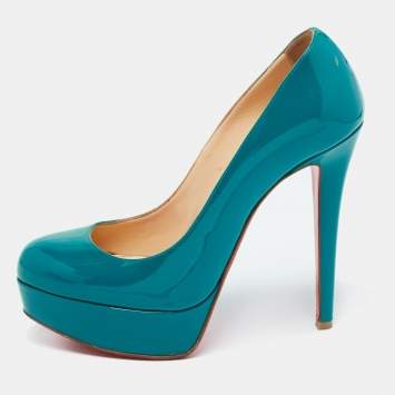Pre Owned Christian Louboutin Sea Green Patent Leather Bianca Platform Pumps Size 36.5