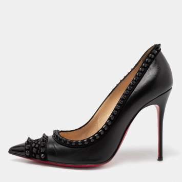 Pre Owned Christian Louboutin Black Suede Trim, Patent and Leather Malabar Hill Pumps Size 38