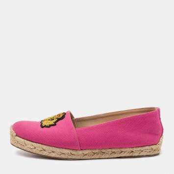 مملوكة مسبقًا Christian Louboutin Pink Canvas Gala Embroidered Flat Espadrilles Size 38
