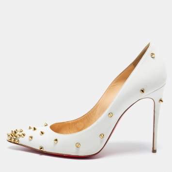 Pre Owned Christian Louboutin White Leather Degraspike Pumps Size 38