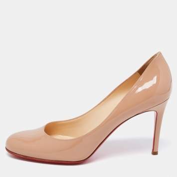 Pre Owned Christian Louboutin Beige Patent Leather Simple Pumps Size 39