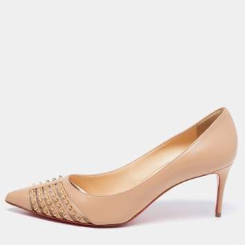 Pre Owned Christian Louboutin Beige Leather Bareta Spike Pumps Size 38.5