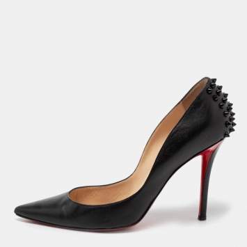 Pre Owned Christian Louboutin Black Leather Zappa Spikes Pumps Size 40