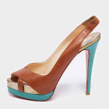 Pre Owned Christian Louboutin Brown Leather Very Croise Slingback Platform Pumps Size 38