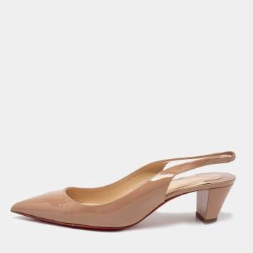 Pre Owned Christian Louboutin Beige Patent Leather Karelli Slingback Sandals Size 38