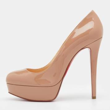 Pre Owned Christian Louboutin Beige Patent Leather Bianca Platform Pumps Size 37.5
