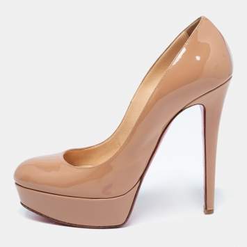 Pre Owned Christian Louboutin Beige Patent Leather Bianca Platform Pumps Size 38