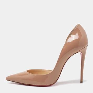 Pre Owned Christian Louboutin Beige Patent Leather Iriza D'orsay Pumps Size 38