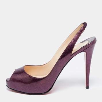 Christian Louboutin Purple Glitter Patent Leather No Prive Peep-Toe Slingback Sandals Size 41