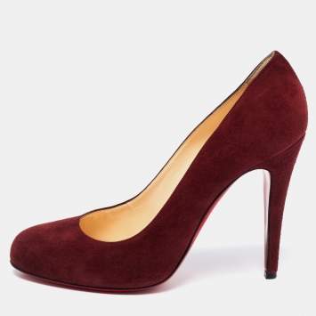 Pre Owned Christian Louboutin Burgundy Suede Ron Ron Pumps Size 40.5