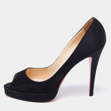 Pre Owned Christian Louboutin Black Satin Palais Royal Peep Toe Platform Pumps Size 41