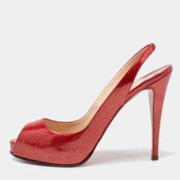 Pre Owned Christian Louboutin Red Glitter Patent Leather No Prive Slingback Sandals Size 41