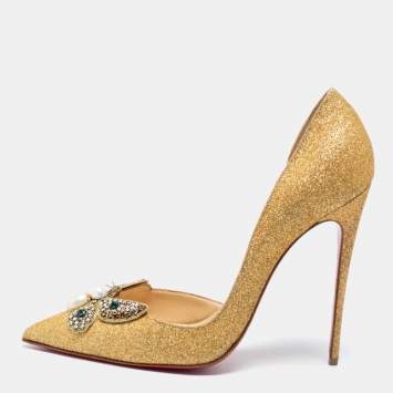 Pre Owned Christian Louboutin Gold Glitter Barzas Embellished D'orsay Pumps Size 41