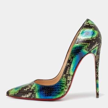 Pre Owned Christian Louboutin Tri Color Snakeskin Leather So Kate Pumps Size 41