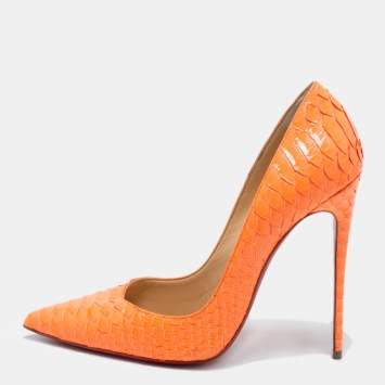 Pre Owned Christian Louboutin Neon Orange Python So Kate Pumps Size 41