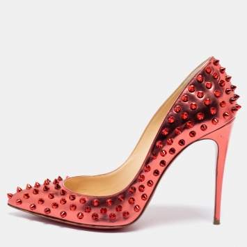 Pre Owned Christian Louboutin Metallic Red Leather Pigalle Spikes Pumps Size 41 