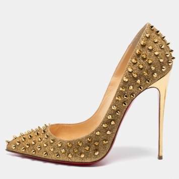 Pre Owned Christian Louboutin Gold Glitter Pigalle Follies Spikes Pumps Size 41