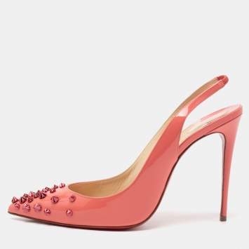 Pre Owned Christian Louboutin Dusty Pink Patent Leather Drama Spiked Slingback Sandals Size 41