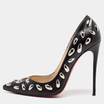 Pre Owned Christian Louboutin Black Leather Embellished Pumps Size 41