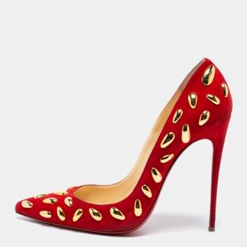 Pre Owned Christian Louboutin Red Suede Embellished Pumps Size 41