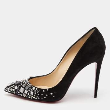 Pre Owned Christian Louboutin Black Suede Embellished Keopump Pumps Size 41