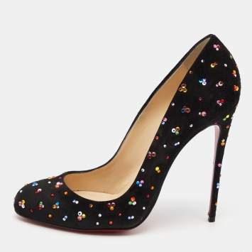 Pre Owned Christian Louboutin Black Suede Strass Embellished Dorissima Clair de Lune Pumps Size 41