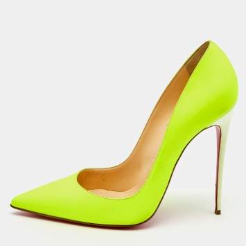 Pre Owned Christian Louboutin Neon Green/White Leather So Kate Pumps Size 41