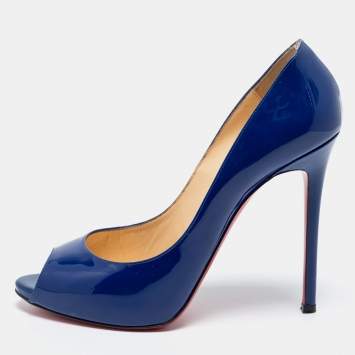 Pre Owned Christian Louboutin Blue Patent Leather Flo Peep Toe Pumps Size 41