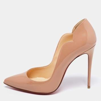 Pre Owned Christian Louboutin Beige Patent Leather Hot Chick Pointed Toe Pumps Size 38