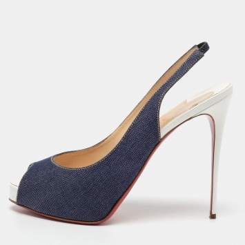 Pre Owned Christian Louboutin Navy Blue Denim Private Number Slingback Sandals Size 41